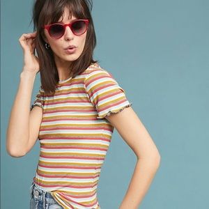 NWOT Anthropologie Striped Top with Scalloped Edge
